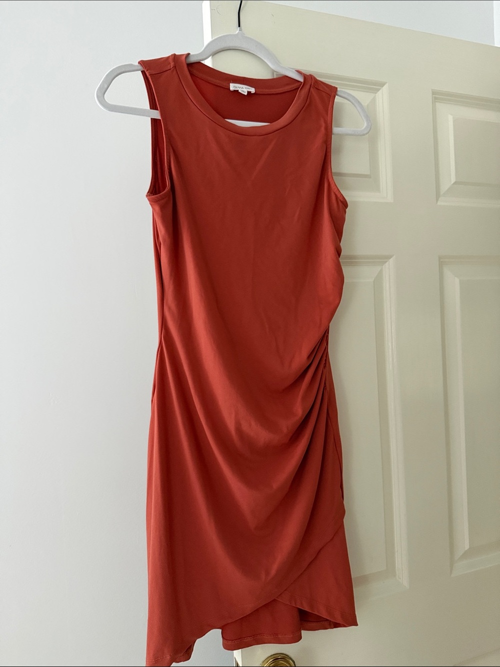 Sleeveless Draped Midi Dress in Rust Red